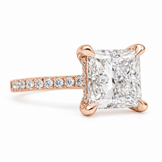 Princess Cut With Hidden Halo And Pavé Setting Ring – Lab Grown Diamond – 14K/18K Gold – 34 Side Stones