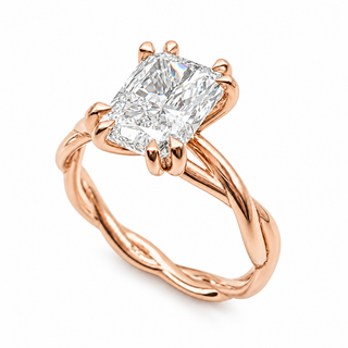 Radiant Cut Split Spiral Band Solitaire Ring – Lab Grown Diamond – 14K/18K Gold