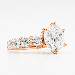 Round Brilliant Diamond Band With Hidden Halo 6 Prong Pavé Ring – Lab Grown Diamond – 14K/18K Rose Gold – 126 Side Stones