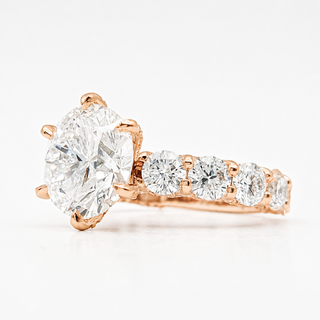 Round Brilliant Diamond Band With Hidden Halo 6 Prong Pavé Ring – Lab Grown Diamond – 14K/18K Rose Gold – 126 Side Stones