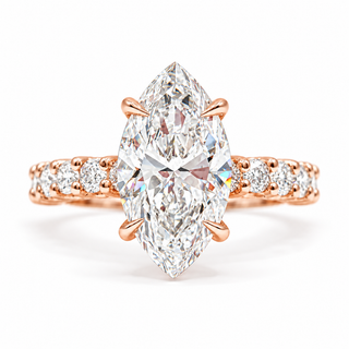 Marquise Brilliant Pavé Ring – Lab Grown Diamond – 14K/18K Gold – 12 Side Stones
