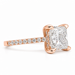 Princess Cut With Hidden Halo And Pavé Setting Ring – Lab Grown Diamond – 14K/18K Gold – 34 Side Stones