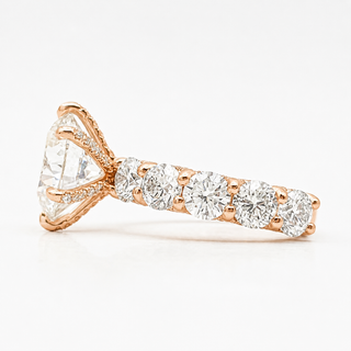 Round Brilliant Diamond Band With Hidden Halo 6 Prong Pavé Ring – Lab Grown Diamond – 14K/18K Rose Gold – 126 Side Stones
