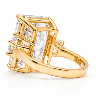 Emerald Cut 10.89 Carat Lab-Grown Diamonds Ring | IGI Certified | 8.64 Gram 18K Yellow Gold