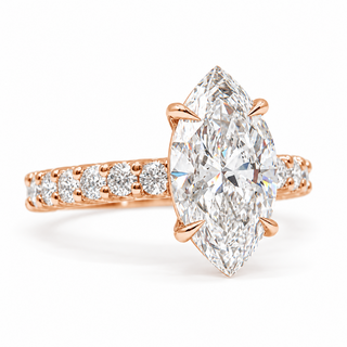 Marquise Brilliant Pavé Ring – Lab Grown Diamond – 14K/18K Gold – 12 Side Stones