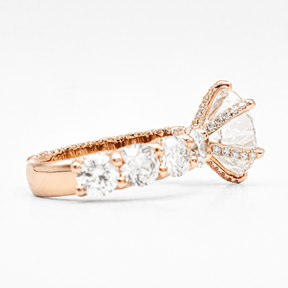 Round Brilliant Diamond Band With Hidden Halo 6 Prong Pavé Ring – Lab Grown Diamond – 14K/18K Rose Gold – 126 Side Stones