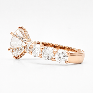 Round Brilliant Diamond Band With Hidden Halo 6 Prong Pavé Ring – Lab Grown Diamond – 14K/18K Rose Gold – 126 Side Stones