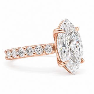 Marquise Brilliant Pavé Ring – Lab Grown Diamond – 14K/18K Gold – 12 Side Stones