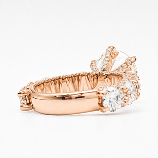 Round Brilliant Diamond Band With Hidden Halo 6 Prong Pavé Ring – Lab Grown Diamond – 14K/18K Rose Gold – 126 Side Stones