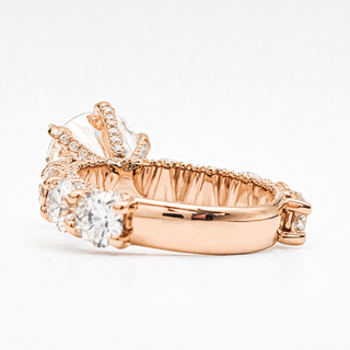 Round Brilliant Diamond Band With Hidden Halo 6 Prong Pavé Ring – Lab Grown Diamond – 14K/18K Rose Gold – 126 Side Stones