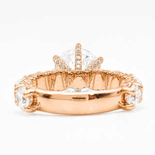 Round Brilliant Diamond Band With Hidden Halo 6 Prong Pavé Ring – Lab Grown Diamond – 14K/18K Rose Gold – 126 Side Stones