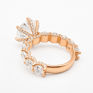 Round Brilliant Diamond Band With Hidden Halo 6 Prong Pavé Ring – Lab Grown Diamond – 14K/18K Rose Gold – 126 Side Stones