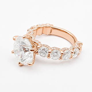 Round Brilliant Diamond Band With Hidden Halo 6 Prong Pavé Ring – Lab Grown Diamond – 14K/18K Rose Gold – 126 Side Stones