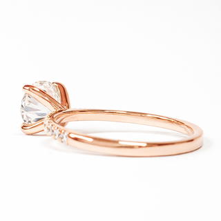 Round Brilliant Pavé Ring – Lab Grown Diamond – 14K/18K Rose Gold – 18 Side Stones