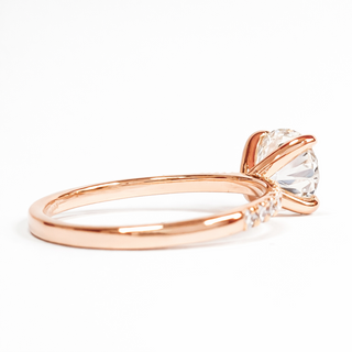Round Brilliant Pavé Ring – Lab Grown Diamond – 14K/18K Rose Gold – 18 Side Stones