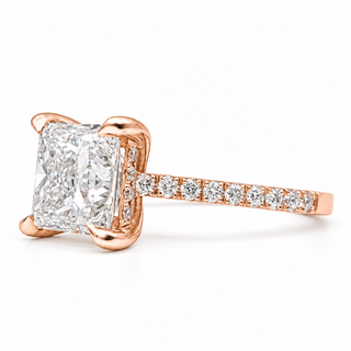 Princess Cut With Hidden Halo And Pavé Setting Ring – Lab Grown Diamond – 14K/18K Gold – 34 Side Stones