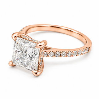 Princess Cut With Hidden Halo And Pavé Setting Ring – Lab Grown Diamond – 14K/18K Gold – 34 Side Stones