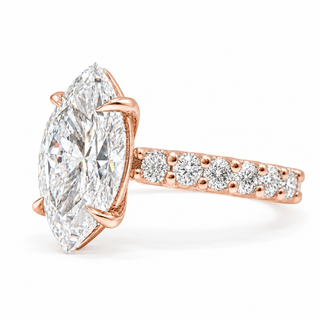 Marquise Brilliant Pavé Ring – Lab Grown Diamond – 14K/18K Gold – 12 Side Stones