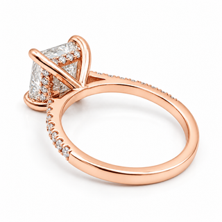 Princess Cut With Hidden Halo And Pavé Setting Ring – Lab Grown Diamond – 14K/18K Gold – 34 Side Stones