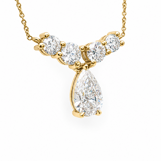 Pear Shape With Round Stones Necklace – Lab Grown Diamond – 14K Gold