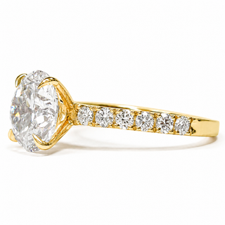 Round Brilliant Pavé Ring – Lab Grown Diamond – 14K/18K Yellow Gold – 12 Side Stones