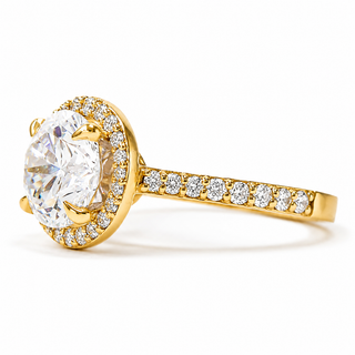 Round Brilliant Pavé with Halo Ring – Lab-Grown Diamond– Lab Grown Diamond – 14K/18K Yellow Gold – 38 Side Stones