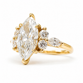 Marquise Brilliant Pavé Ring – Lab Grown Diamond – 14K/18K Yellow Gold – 6 Side Stones