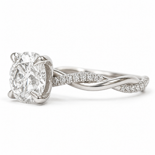 Round Brilliant Pavé Ring – Lab Grown Diamond – 14K/18K White Gold – 28 Side Stones