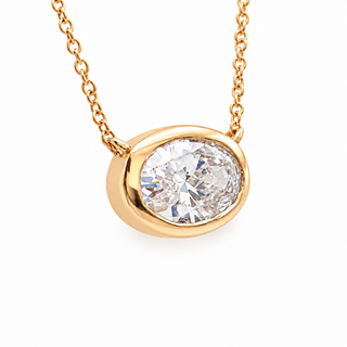 Oval Brilliant – Lab Grown Diamond – 14K Gold – Solitaire Necklace Bezel Setting