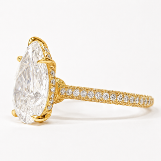 Pear Shape Three Row Pavé Ring with Hidden Halo – Lab Grown Diamond – 14K/18K Yellow Gold – 133 Side Stones