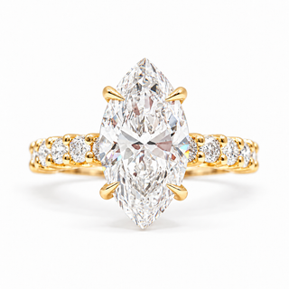 Marquise Brilliant Pavé Ring – Lab Grown Diamond – 14K/18K Gold – 12 Side Stones