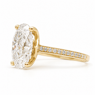 Oval Brilliant Pavé Ring – Lab Grown Diamond – 14K/18K Yellow Gold – 36 Side Stones