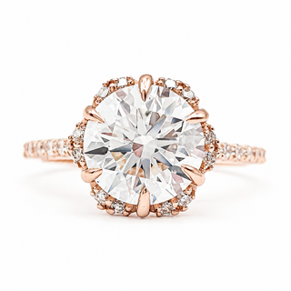 Round Brilliant Flower Pavé Ring – Lab Grown Diamond – 14K/18K Gold – 32 Side Stones