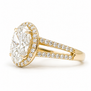 Oval Brilliant Split Pavé with Halo Ring  – Lab Grown Diamond – 14K/18K Yellow Gold – 54 Side Stones