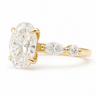Oval Brilliant with Marquise Band Ring – Lab-Grown Diamond – 14K/18K Yellow Gold – 4 Side Stones