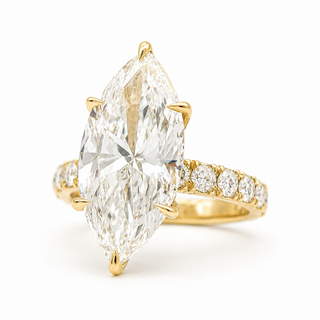 Marquise Brilliant Pavé Ring – Lab Grown Diamond – 14K/18K Yellow Gold – 16 Side Stones