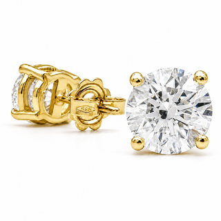 Round Brilliant Earrings – Lab Grown Diamonds – 14K/18K Yellow Gold – Basket Stud Earrings