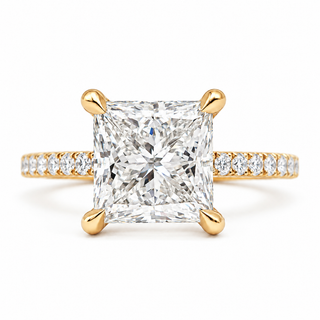 Princess Cut With Hidden Halo And Pavé Setting Ring – Lab Grown Diamond – 14K/18K Gold – 34 Side Stones