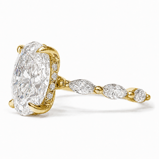 Oval Brilliant with Marquise Band and Hidden Halo Ring – Lab-Grown Diamond – 14K/18K Yellow Gold – 20 Side Stones