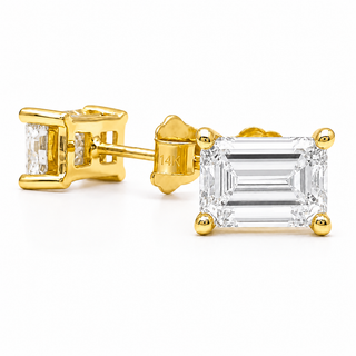 Emerald Cut Stud Earrings – Lab Grown Diamonds – 14K/18K Yellow Gold