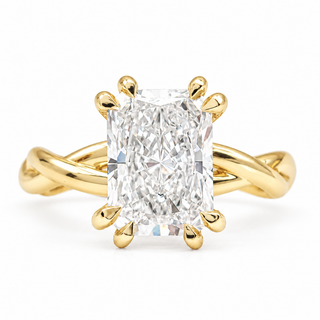Radiant Cut Split Spiral Band Solitaire Ring – Lab Grown Diamond – 14K/18K Gold