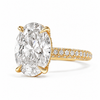 Oval Brilliant Three Row Pavé Ring with Hidden Halo – Lab Grown Diamond – 14K/18K Yellow Gold – 133 Side Stones