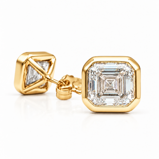 Asscher Cut Earrings – Lab Grown Diamonds – 14K Gold – Flush Setting