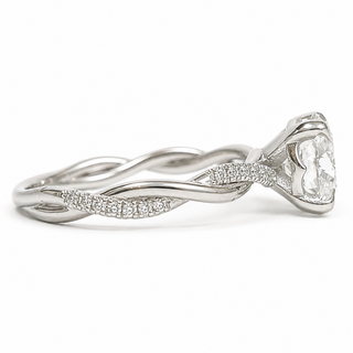 Round Brilliant Pavé Ring – Lab Grown Diamond – 14K/18K White Gold – 28 Side Stones