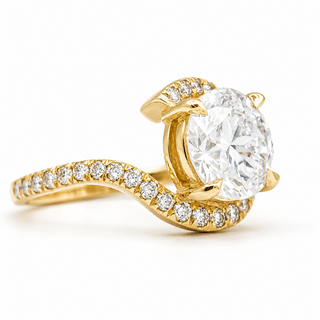 Round Brilliant Spiral Pavé Ring  – Lab Grown Diamond – 14K/18K Yellow Gold – 32 Side Stones