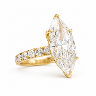 Marquise Brilliant Pavé Ring – Lab Grown Diamond – 14K/18K Yellow Gold – 16 Side Stones