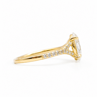 Oval Brilliant Split Pavé Ring – Lab Grown Diamond – 14K/18K Yellow Gold – 24 Side Stones