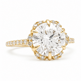 Round Brilliant Flower Pavé Ring – Lab Grown Diamond – 14K/18K Gold – 32 Side Stones