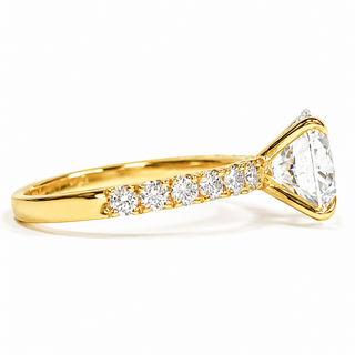 Round Brilliant Pavé Ring – Lab Grown Diamond – 14K/18K Yellow Gold – 12 Side Stones