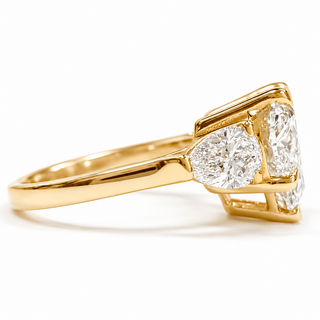 Heart Brilliant 3 Stone Ring – Lab Grown Diamond – 14K/18K Yellow Gold – 2 Side Stones